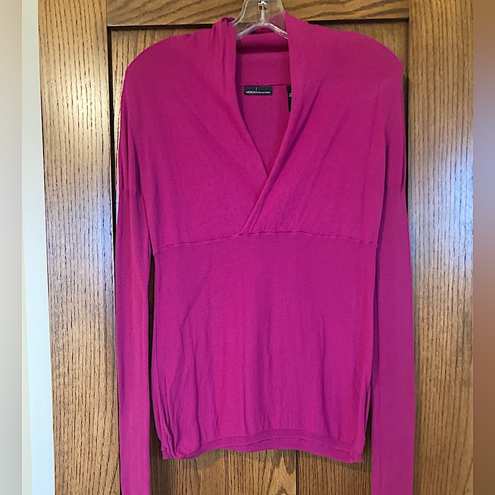 2/$10 - Moda International Magenta colored crossover dress shirt- Size Small